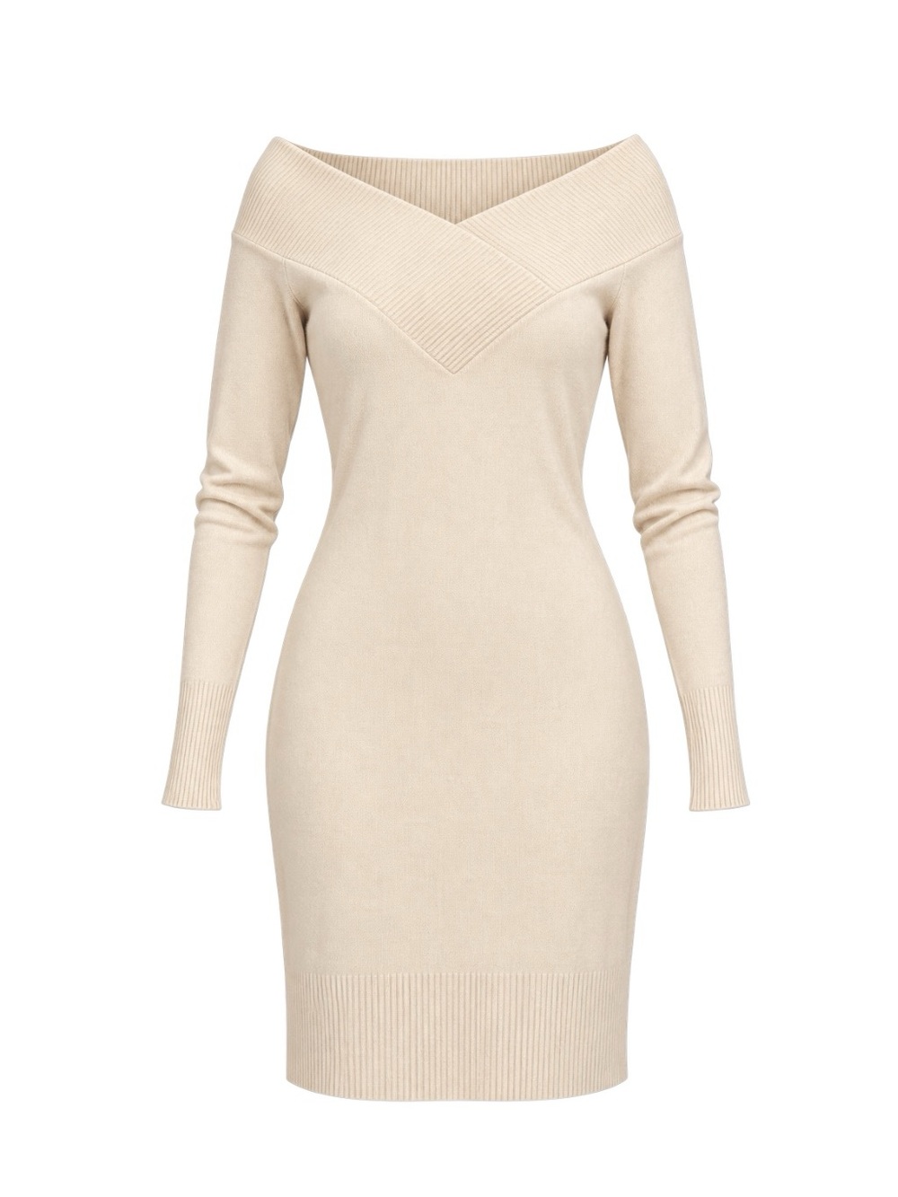 Stella McCartney Rare Light Beige Cross Front Knit Sweater Dress Long Sleeve S